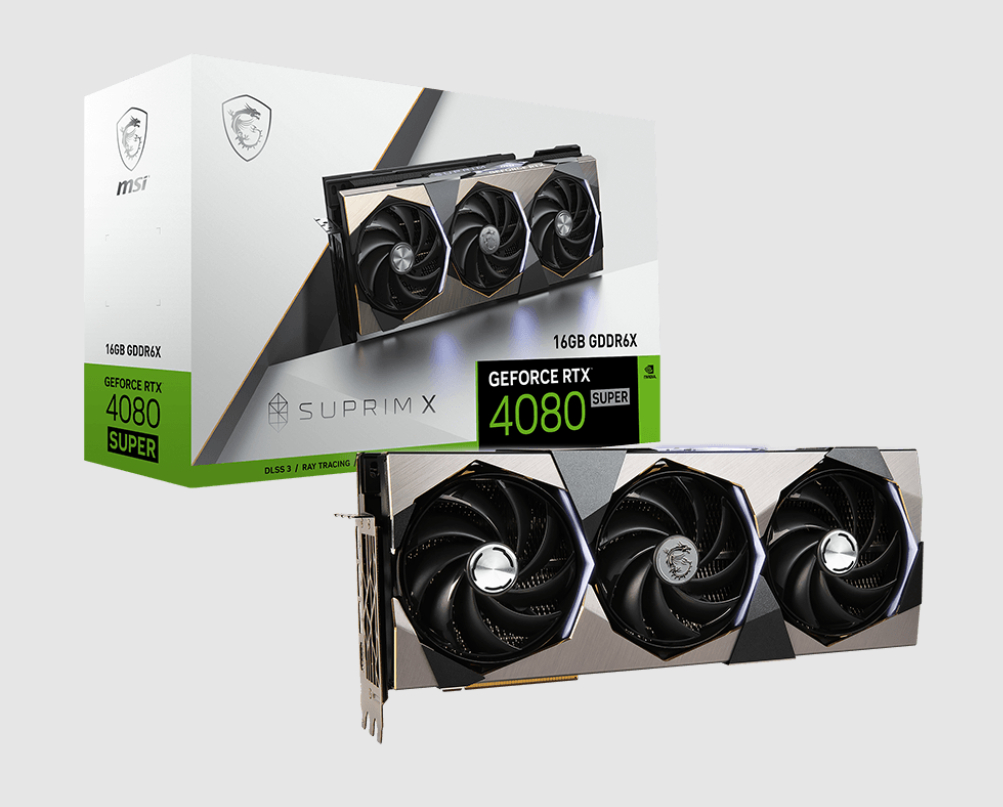  nVIDIA GeForce RTX 4080 SUPER 16G SUPRIM X<br>Boost Clock: 2640 MHz, 1x HDMI/ 3x DP, Max Resolution: 7680 x 4320, 1x 16-Pin Connector, Recommended: 850W  